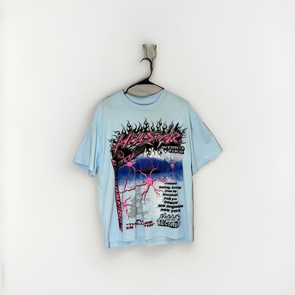 Hellstar Neuron Tour Tee Light Blue Medium World Tour Brainwashed Graphic Shirt - Picture 1 of 5